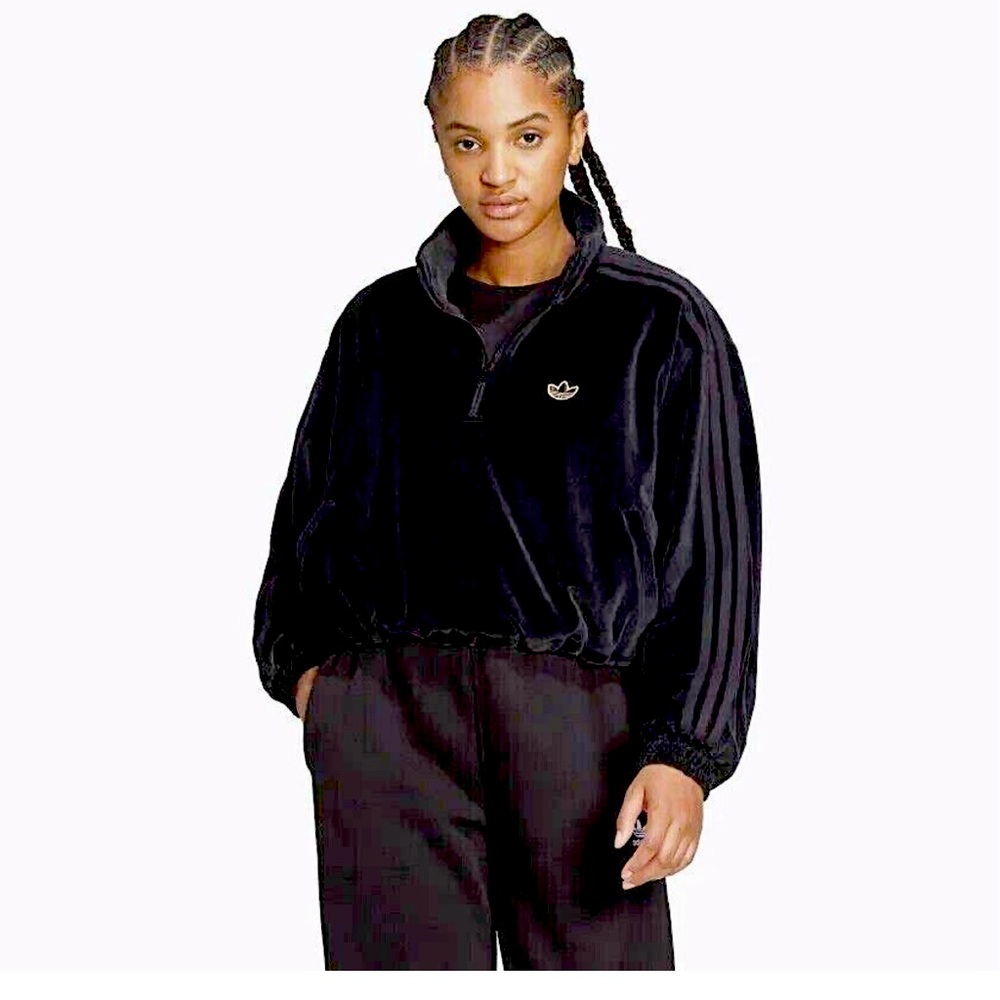 Adidas Originals Women's Cozy Half-Zip Sweatshirt Velour Trefoil Top Size S